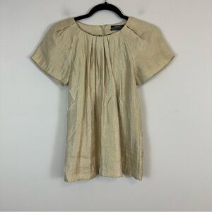Club Monaco | Gold Sparkle Short Sleeve Pintucked Blouse Size XS